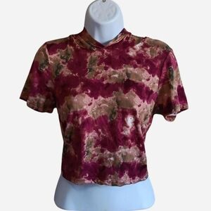 Buttery Soft Burgundy Marble Hooded Crop Top Shirt By Sweet, Medium, Super Soft